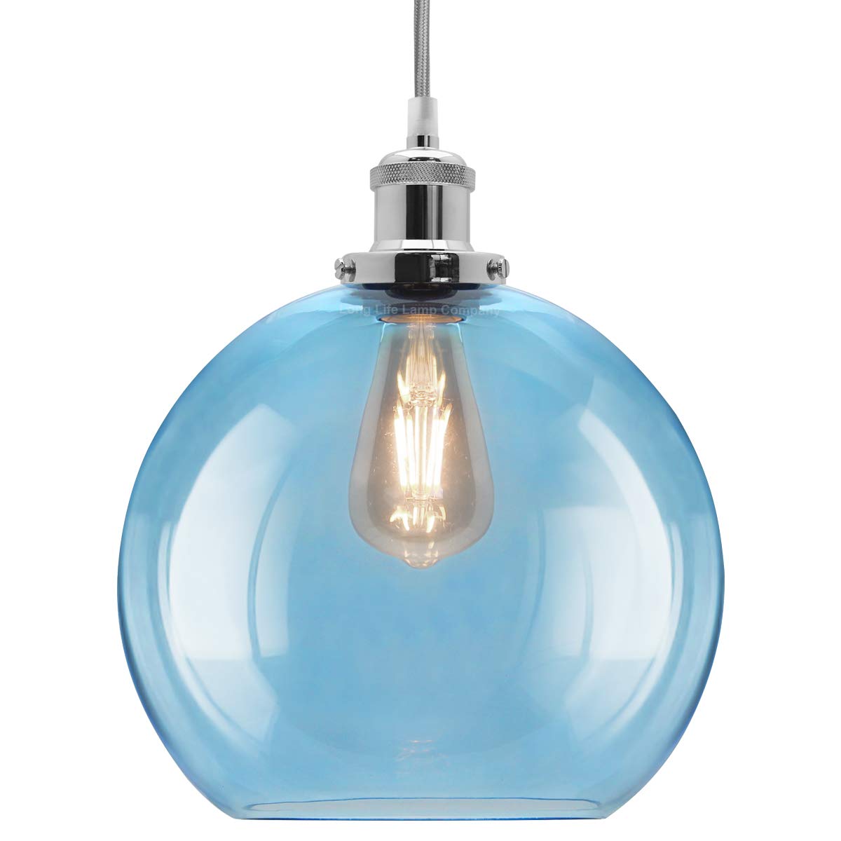 Long Life Lamps Company Modern Vintage Blue Glass Globe Ceiling Pendant Lamp M0236 from B&Q