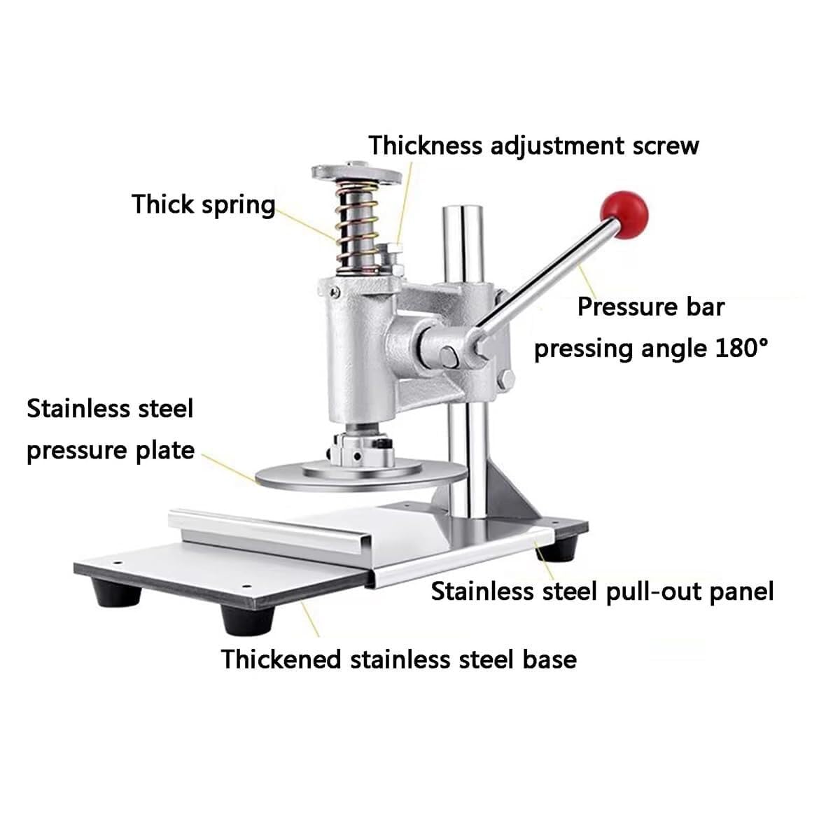 LYDZUSDP Pizza Dough Press Machine,Manual Small Stainless Steel Dough Press Machine,Adjustable Thickness,for Pizza,Pie,Tortillas,Pastry,Kitchen Tool(One Color 12cm)