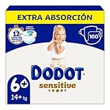 Dodot Sensitive Extra Absorción Talla 6+ (+14 kg) Pack Ahorro 160 Pañales, Protección Suave para Pieles Sensibles