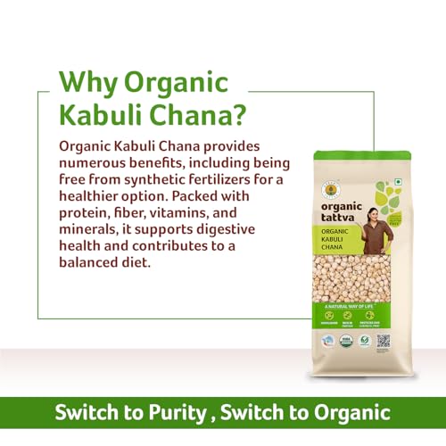 Image of Organic Tattva, Organic Gluten Free and Unpolished Kabuli Chana (Chole) / White Chickpeas, 1Kg (Pack of 2)