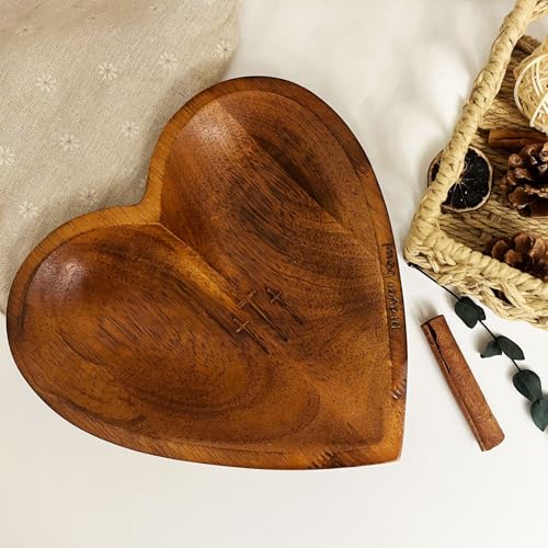 Ciotola per preghiera con biglietti, ciotola per impasto con preghiera a forma di cuore, in legno, regalo religioso cristiano per le donne fede, ciotola con croce incisa, decorazione a forma di cuore,
