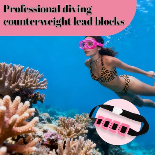 Sunmuliiiy 4Pcs 1.1lb Dive Weights Belt Pink Coated Diving Weight Block for Scuba Diving Coated Dive Weights Nylon Dive Belt with 1 Metal Quick Release Buckle for Free Diving Underwater Operations