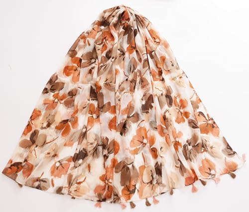 JERLA Large Boho Scarf for Women Lightweight Floral Printed Scarves Fall Winter Fashion Fringed Shawl wraps3