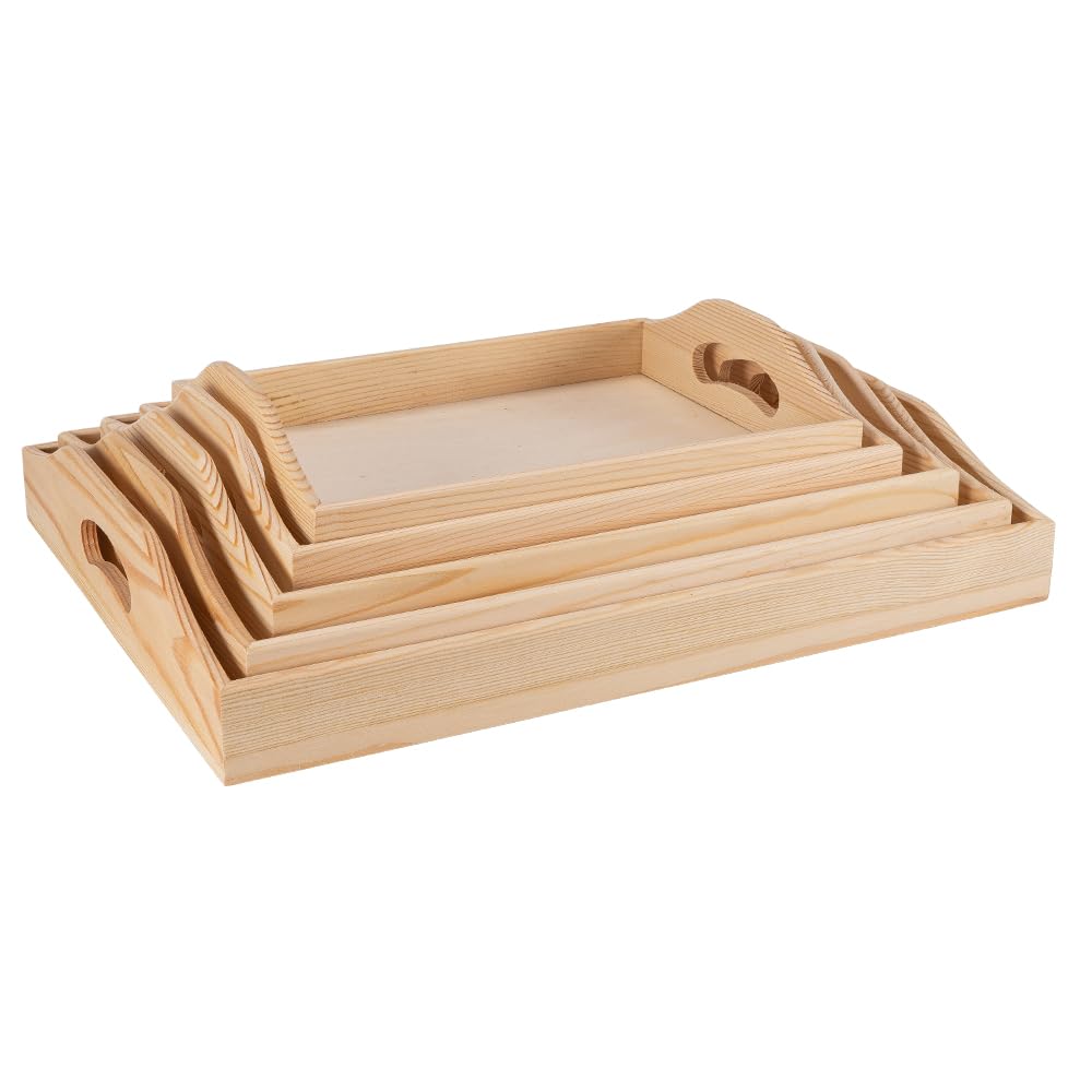Ideen Mit Herz Natural Wooden Trays | 5 Pieces In Different Sizes | Serving Tray | Table Decoration | Room Decoration | Tray For Decoupage | Diy | Crafts | Crafts