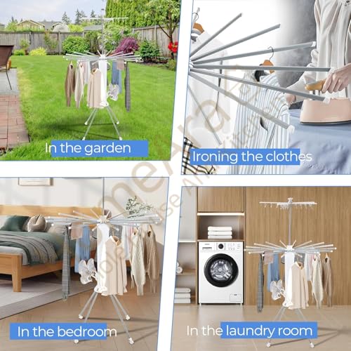 Image of Octopus 360 Foldable Rotating Clothes Drying Rack with Wheels | 3-Tier Laundry Stand with Shoe Rack | Heavy-Duty, Space-Saving Indoor & Outdoor Drying Hanger for Home, Balcony & Bathroom (White)