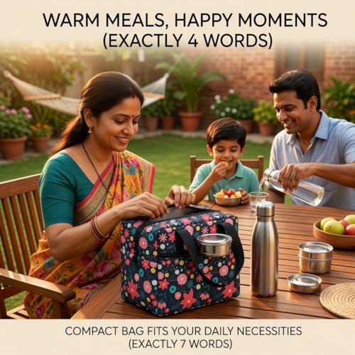 Image of Toy Imagine 5.6L Insulated Lunch Bag for Kids School Cute Cartoon Print Tiffin Bag Snack Tote Bag Compact Portable Leak Proof Tiffin Pouch Hot and Cold Lunch Box Bag for Boys & Girls (Floral Garden Design)