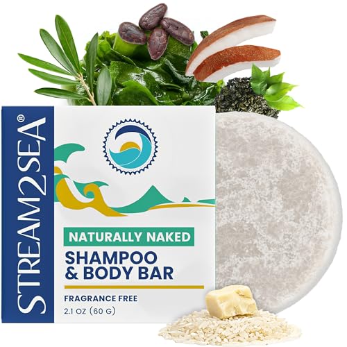 STREAM 2 SEA Naturally Naked Shampoo & Body Bar Fragrance Free Biodegradable Shampoo Bar for Sensitive Skin & Scalp Reef Safer Sulfate Free Vegan Plastic Free 2.1 oz