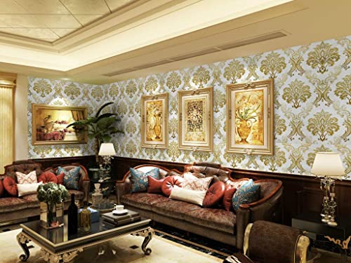 Image of Green Floral Peel and Stick Wallpaper Elegant Lillies Bedroom LIVINGROOM PVC SELF Adhesive Wallpaper 200 * 45CM-9SQFT (Golen & White Floral)