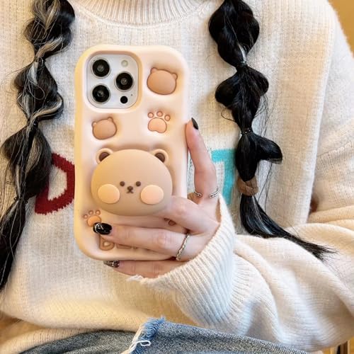 Image of COVERLY for iPhone 12 Pro Teddy Bear 3D Cartoon Cute Case,Full Protective Cotton Bear Love Graphic Back Case with Holder Soft Silicone Cutest Fashion Fun Aesthetic Cover for Apple iPhone 12 Pro