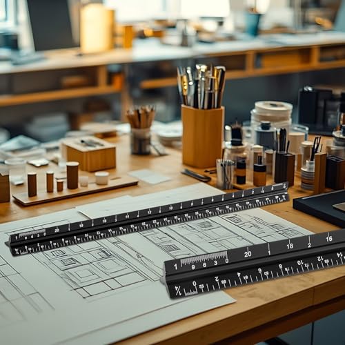 architectural scale ruler imperial measurements 123939 laser-etched aluminum architect triangular ruler black for architects students draftsman and engineers by mveohos