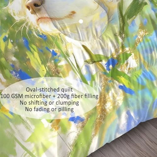 Image of Cute Dog Comforter Set Full Size Pet Puppy Animal Bedding Sets for Girls Boys Kids Adults Bedroom Decor Green Watercolor Quilt 1 Comforter 2 Pillowcases