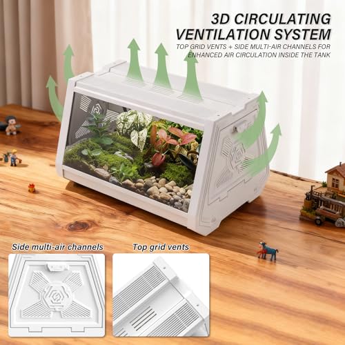 Image of Smart Lighting Reptile Terrarium with Timer & Dual-Mode LED /UVB - Adjustable Brightness All-in-One Habitat, Wide View Escape-Proof Dual Doors for Gecko, Frog, Tarantula, Snake or Insects