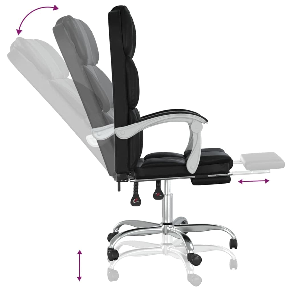 Silla de oficina reclinable y respaldo ajustable, piel sintética, rotación de 360 grados, estructura de metal resistente, incluye instrucciones de montaje (idioma español no garantizado)