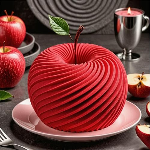 JS MOLD Moule à gâteau en silicone 3D en forme de pomme - 8,9 cm - Moule à gâteau en forme de spirale - Moule à bougie à couler - Pour boules de...