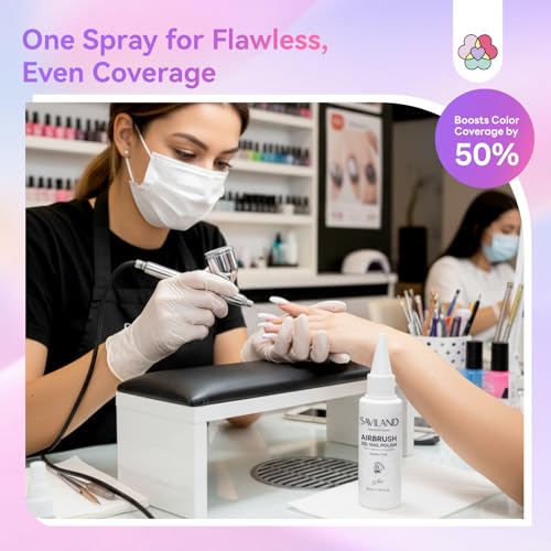 Image of SAVILAND Airbrush Gel Nail Polish: 50 ml Dilution-Free White Gel Nail Polish Non-Acetone Airbrush Paint for Nails with Fine Mist for Gradient Ombre Blush French Nails Art Paint Salon