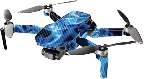 Miniatura 2 de MightySkins - Dron portátil de fibra de carbono compatible con DJI Mini 2 - Blue Flames  Acabado de fibra de carbono texturizado protector y
