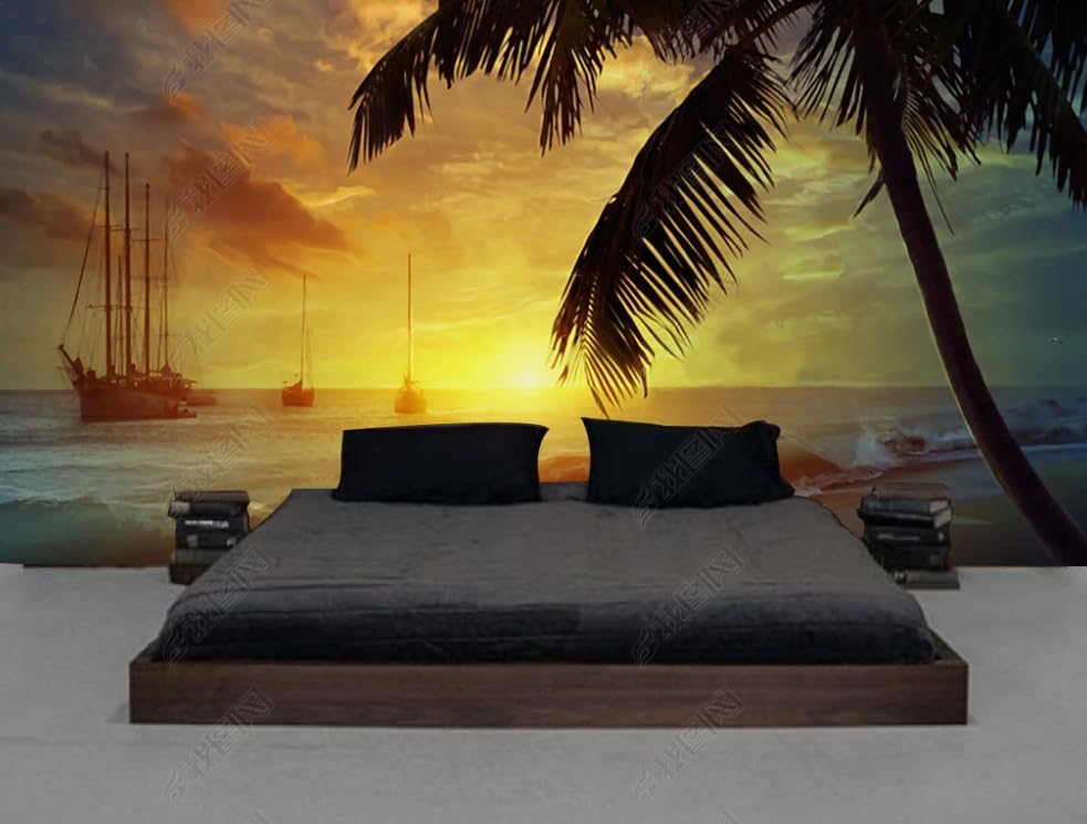Papier peint intissé plage du coucher du soleil grand format 350x256 cm pour mur de salon