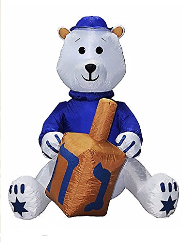 Hanukkah Inflatable Bear W/Yamaka Holding Dreidel