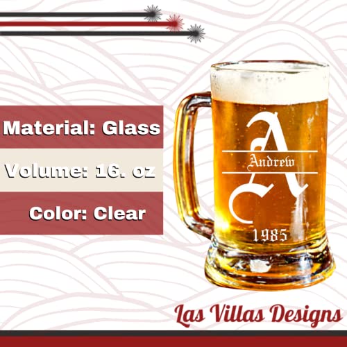 Personalized 16.Oz Beer Mug | Sports Letter Design | Clear Glass | Custom Made | Perfect For Wedding Gifts, Anniversaries, Birthday Gifts, Or Graduation #TOP2