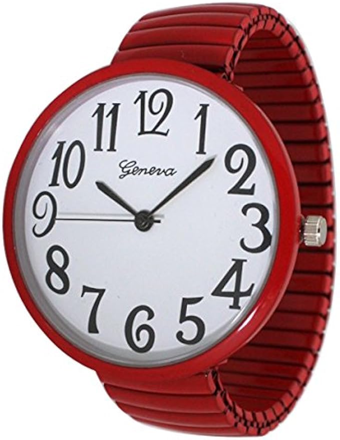 Geneva Super Large Stretch Watch Clear Number Easy Read (Red)