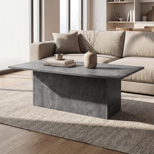 DUOMAY Grey Rectangular Coffee Table Modern Large Center Table 47" Wooden Tea Table Concrete Texture Finish for Living Room, Reception Room, Home Office,Industrial Minimalist