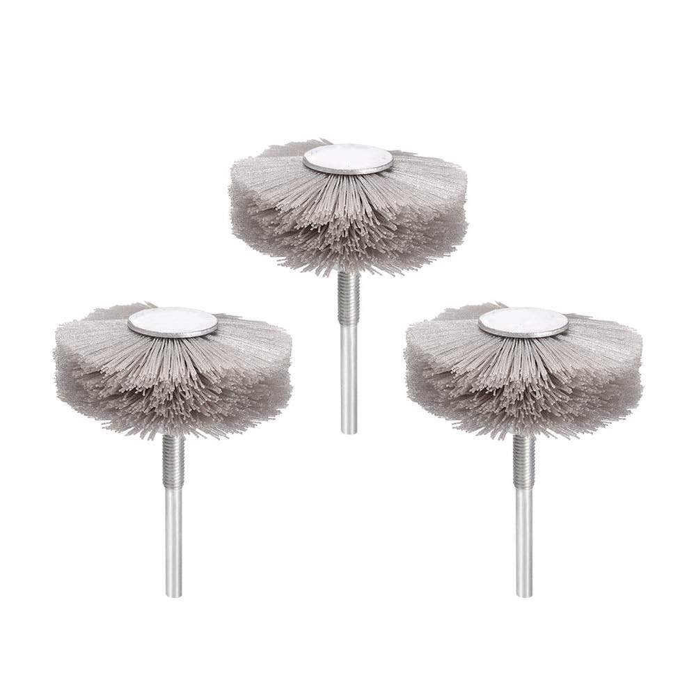 3 pezzi 80#-320# Spazzola per ruote in nylon per levigatura Utensile abrasivo Spazzola per lucidatura mobili in legno Gambo da 6 mm Diametro 80-82 mm Testa smerigliatrice, 3 pezzi, grana 320