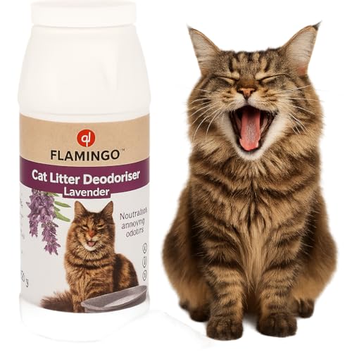 Flamingo Désodorisant de Litière pour Chat avec Parfum de Lavande – Neutralise Les Mauvaises Odeurs, Non Toxique et Sûr