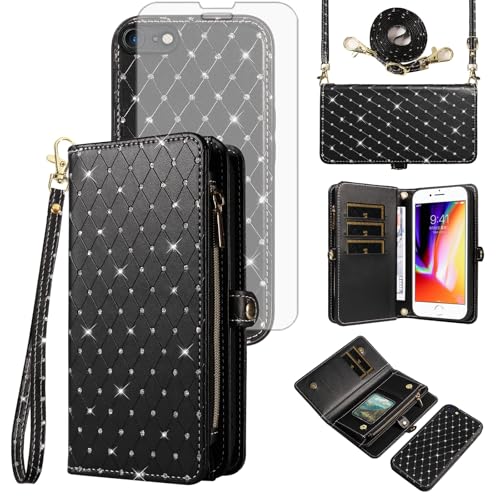 Étui portefeuille pour iPhone SE résistant aux chocs avec grand porte-monnaie zippé