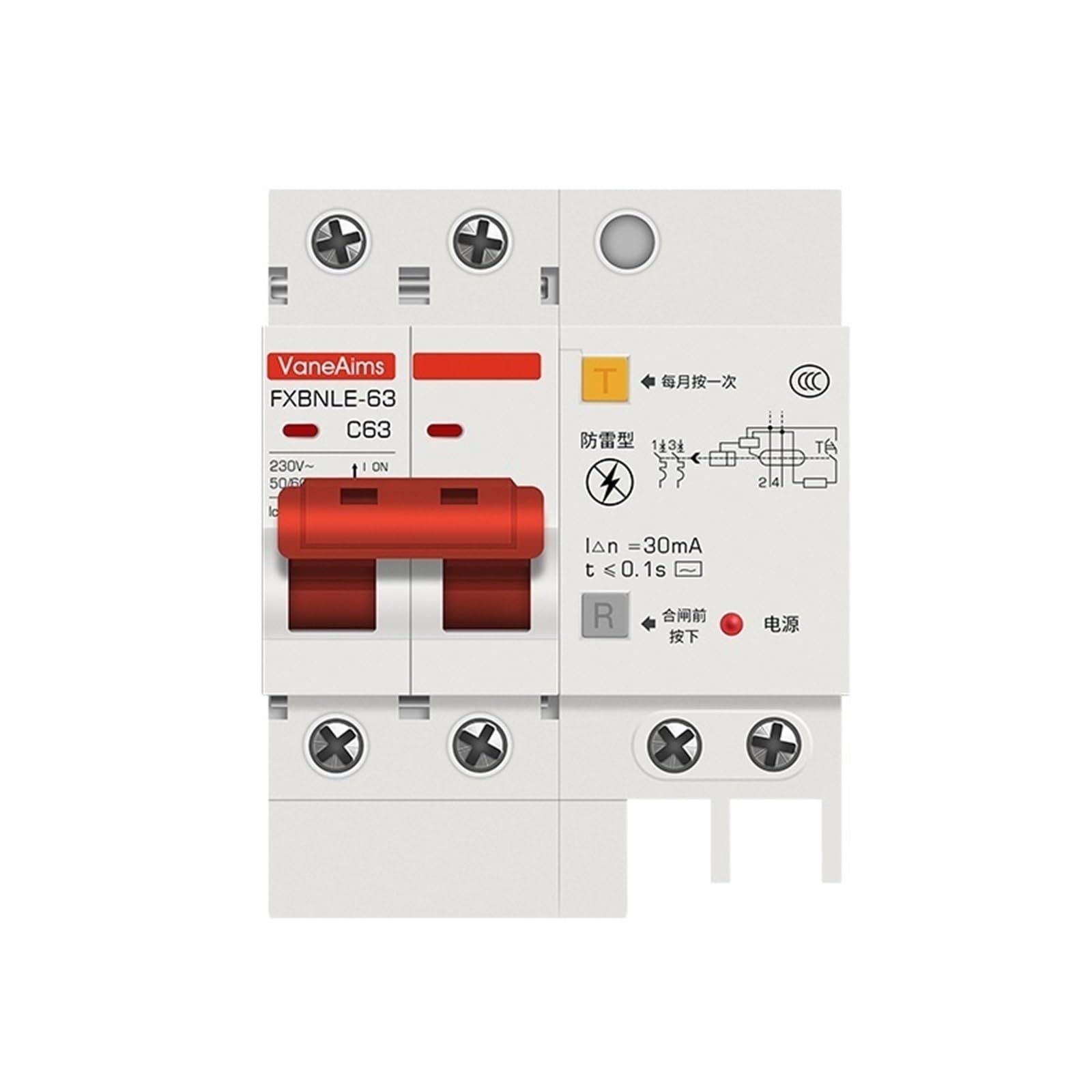 Lhnbgtuiw 2P 230Vac Ac230v 50/60Hz Mcb Leakage Protector Lightning Protection 2P 30Ma Residual Current Circuit Breaker Rcd With Surge(32A)