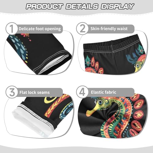 Seahorse Traditional Mandala Floral Girls Casual Leggings for Kids Printed Long Pant Bottoms Stretch and Soft3