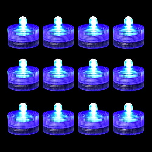 led light centerpiece - Submersible LED Lights,Waterproof Pool Tea Lights Shower Led Lights Mini Led Lights for Crafts Led Party Light Swimming Pool Fountain Home Wedding Party Decorations (12 Pack, Blue)