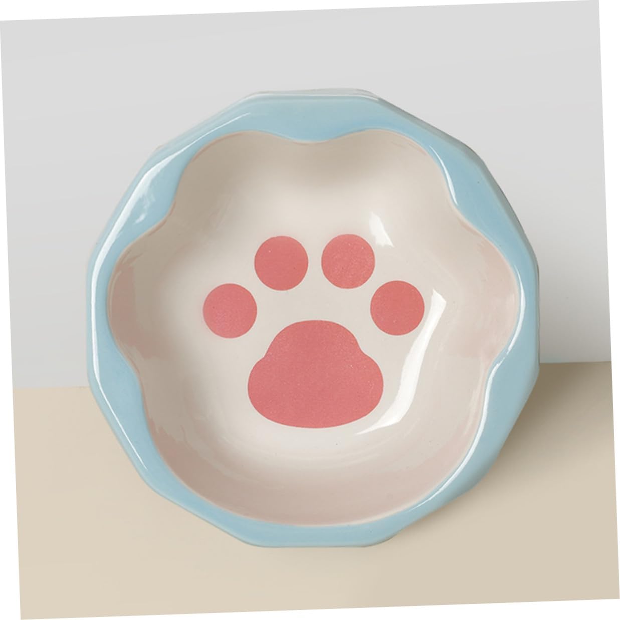 Beaupretty Ceramic Tilted Cat Dish and Slanted Dog Feeder Bowl Small Blue Pet Food Bowl for Cats and Dogs Feeding Supplies