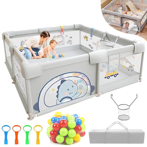 La Mejor Selección de Parques de juegos que puedes comprar esta semana. 41 JEMUON 200 * 180 Valla Para Niños, Corralito para Bebé, Juego de Parque Infantil, con 60 Bolas Oceánicas, 4 Asas, Canasta de Baloncesto, Bolsa de Almacenamiento, Area de Juegos...