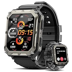 Rgthuhu Military Smart Watches for Men (Answer/Make Call), 100M Waterproof Rugged Smart Watch for Android Phones and iPhone, 1.9″ Outdoor Sports Fitness Tracker with Heart Rate, Sleep Monitor, Black
