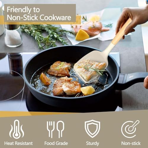 Image of Silicone Spatula Set of 3 - Wooden Handle Kitchen Tools (Red, White,Black,Blue, Green) - Heat Resistant, Non-Stick, Cooking & Mixing Spatulas for Non-Stick Pans (White)