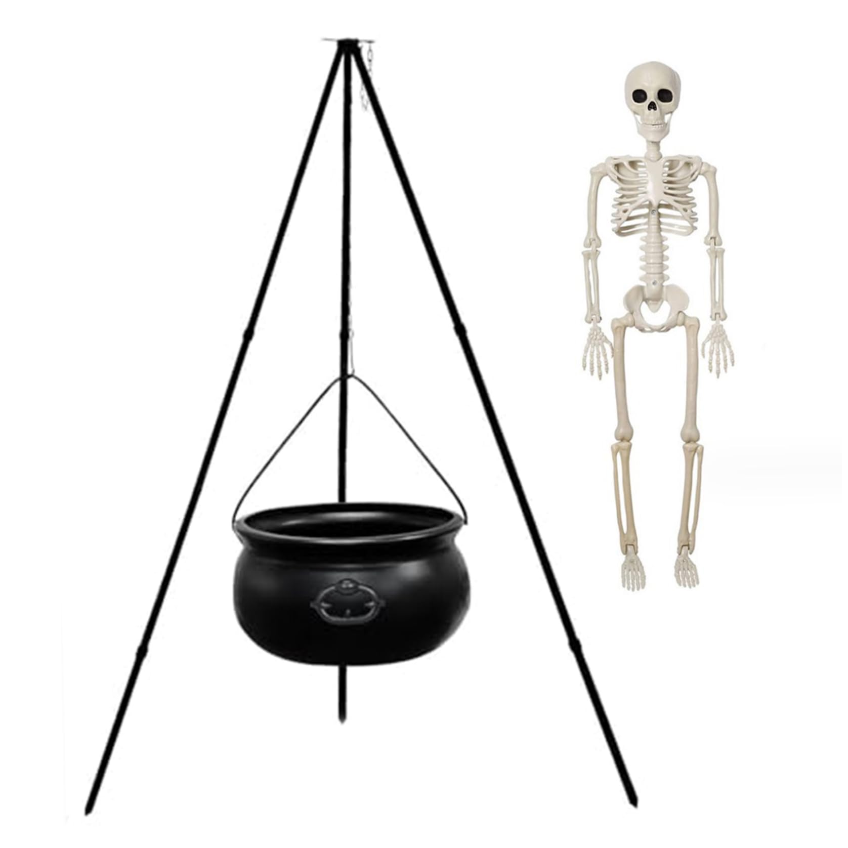 Monwssoe Halloween Decor, Halloween Skeleton ＆ Witch Cauldron Realistic 16'' Small Skeleton 12'' Cauldron Pot with Lights ＆ Tripod Stand Plastic Decor Spooky Decorations