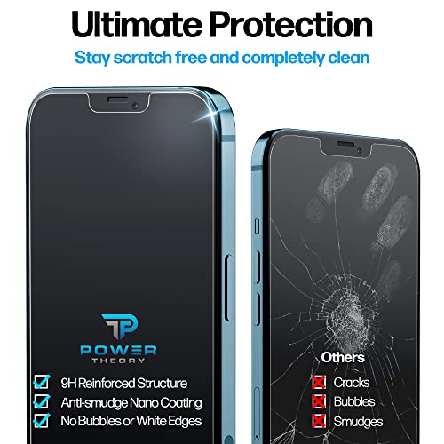 Image of Power Theory Designed for iPhone 12 Pro Max Screen Protector Tempered Glass [9H Hardness], Easy Install Kit, 99% HD Bubble Free Clear, Case Friendly, Anti-Scratch, 2 Pack