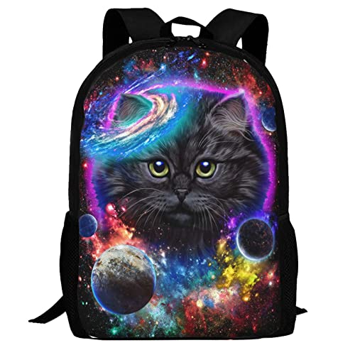 Purple Galaxy Cute Cat Backpack, Simple and Aesthetic Bookbag for Women Men, Lightweight Adjustable Black Backpack for Travel Outdoor Sports, Large Capacity Laptop Bag for Business Office