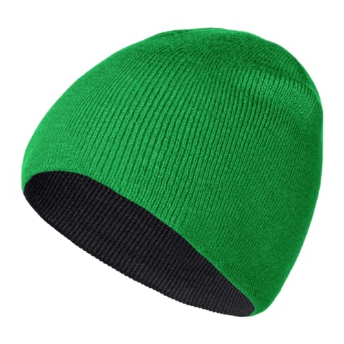 ZOORON Beanie for Women Men Reversible Winter Hats Unisex Cuffed Skull Knit Hat Cap Warm Fisherman Beanies Black GrassGreen