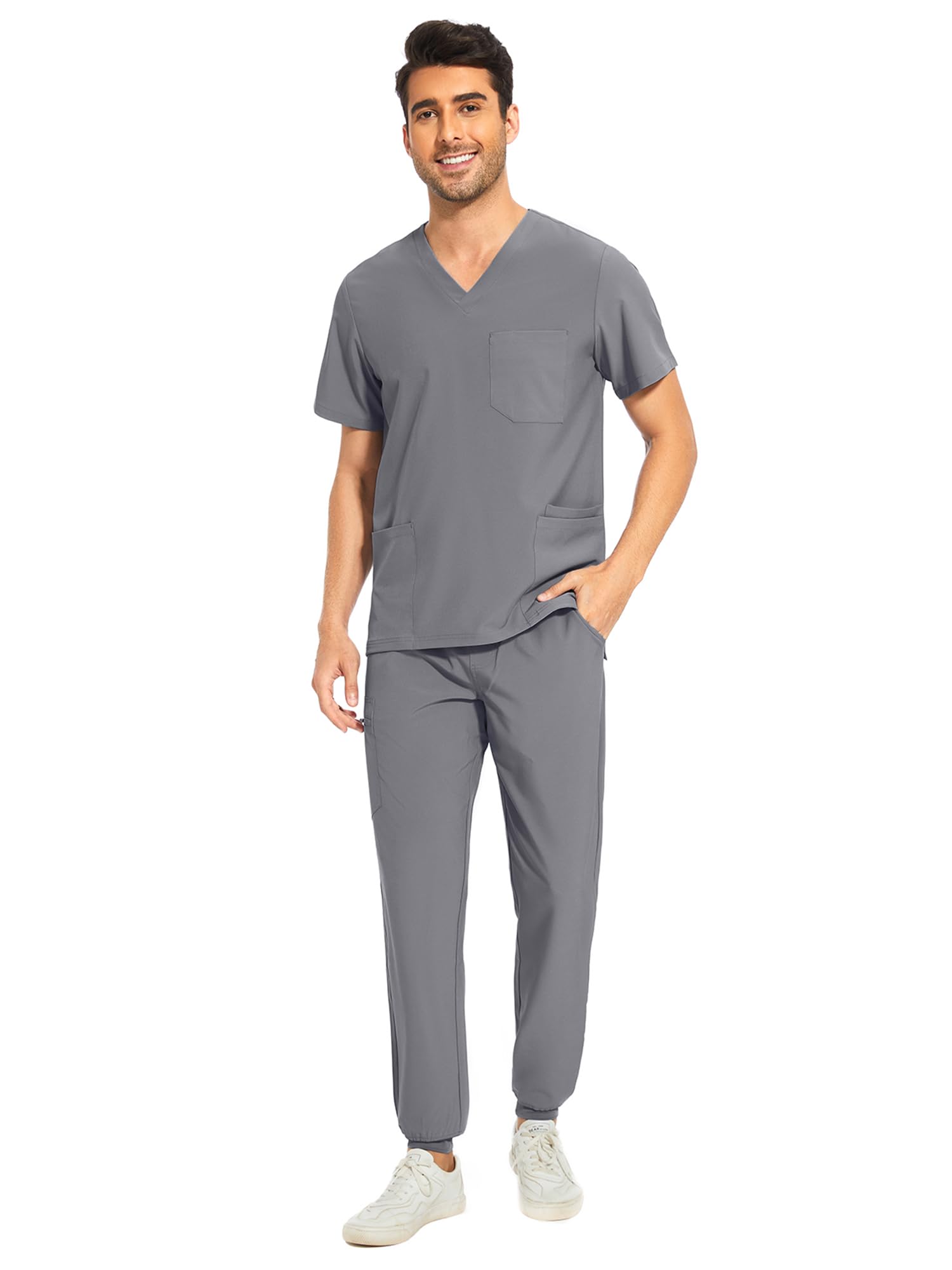 COZYFIT Men Scrubs Set — Stretch V-Neck Top & Jogger Pant