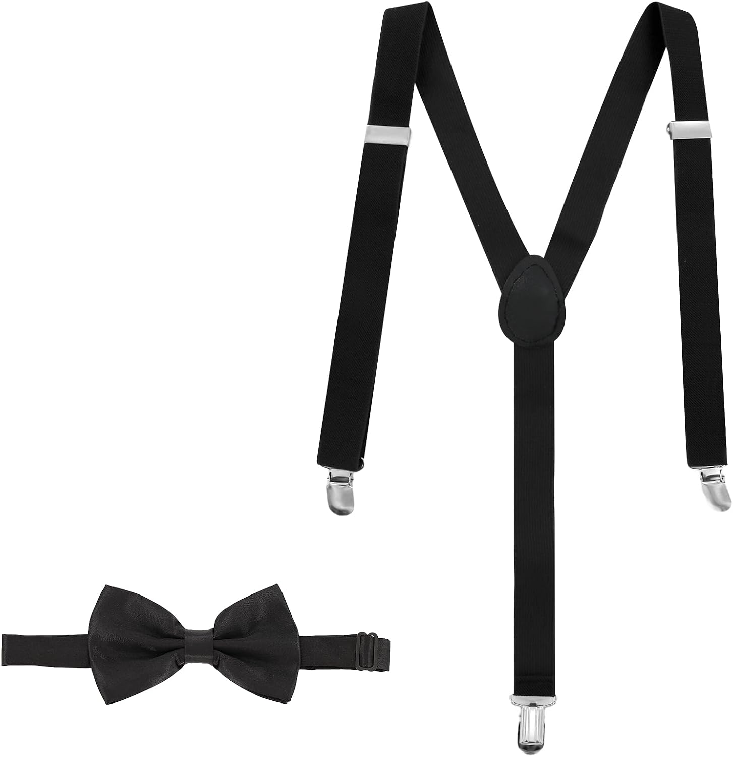 Black Suspenders Men, Hidden Straps Y Back Adjustable Elastic Suspender, Comes with 1 Black Bow Tie, for Men Under Shirt Clothing