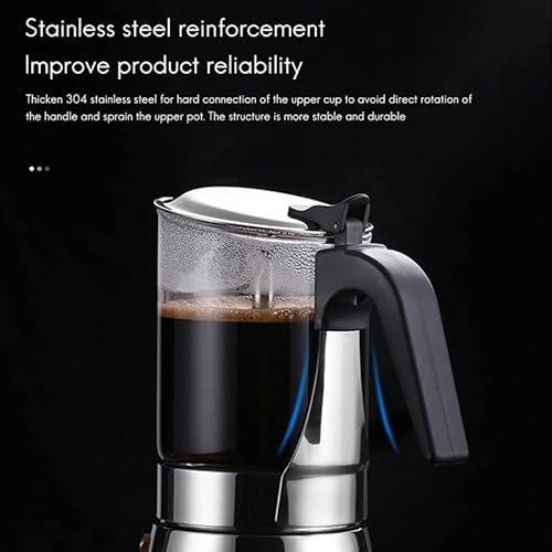 8KLANMMQ Mokkakanne Espressokocher Glas Edelstahl Mokkakanne Herdplatte Espresso-Shotkocher für starke Kaffeemaschine (Farbe: A, Größe: 240 ml) 3 8KLANMMQ Mokkakanne Espressokocher Glas Edelstahl Mokkakanne Herdplatte Espresso-Shotkocher für starke Kaffeemaschine (Farbe: A, Größe: 240 ml)