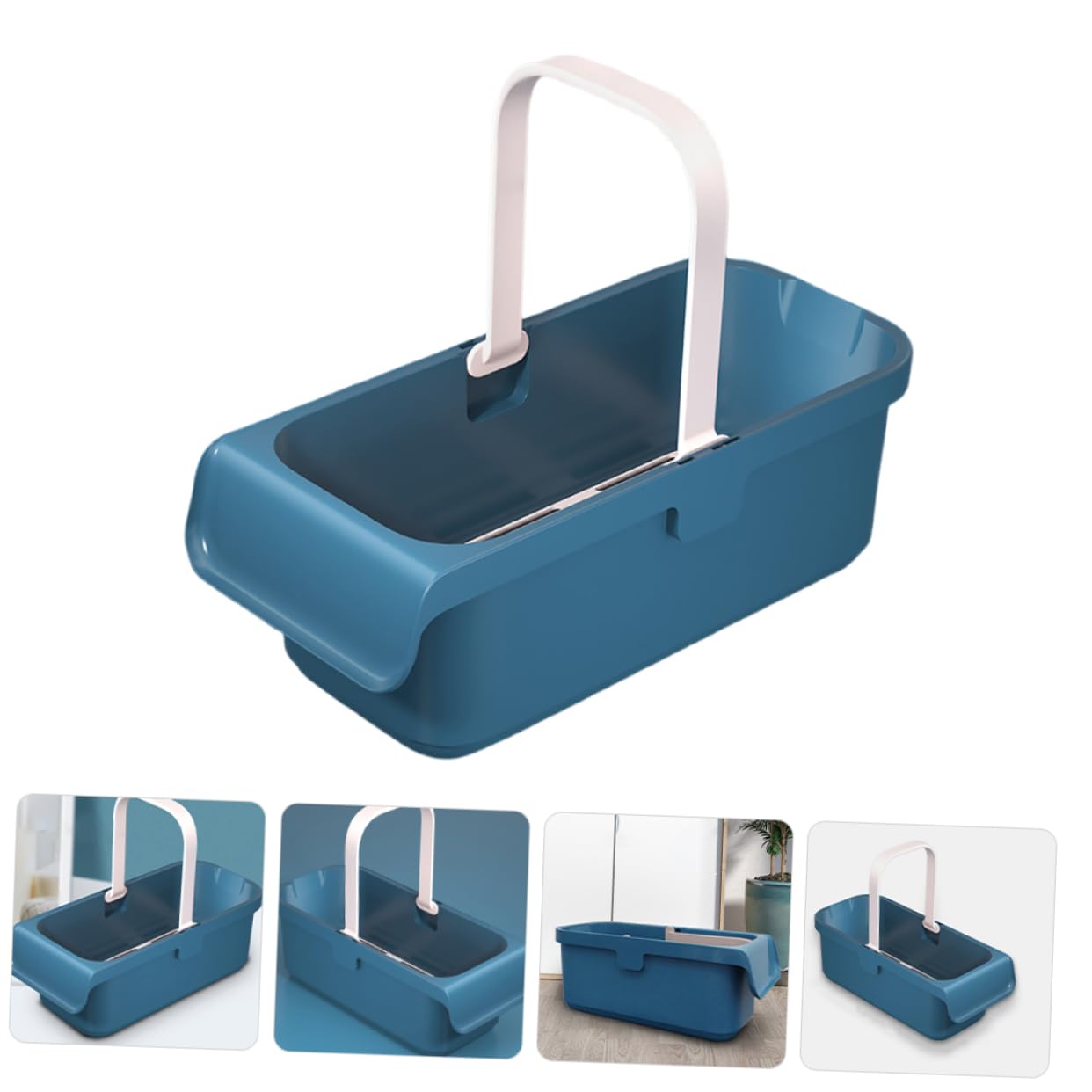 Cubo Gran Rectangular Limpieza de Plástico, Azul Capacidad, y Asa Portátil para Fregona, Adecuado para Suelos Tipo Hogar