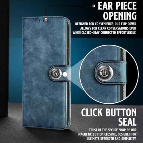 Image of WOW IMAGINE Shock Proof Flip Cover Back Case for Vivo V60 5G | V60e 5G | Vivo T4 Pro 5G (Magnetic Button Flip Case | Wallet Pockets & Stand | Leather Finish | Aquamarine)