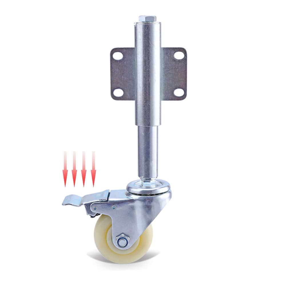 GBRJUYF Heavy-Duty 60mm Spring-Loaded Gate Casters with Nylon Wheels, Double Bearings, 100kg Load Capacity, Retractable Design & Brakes – Ideal for Gates & Furniture Mobility.