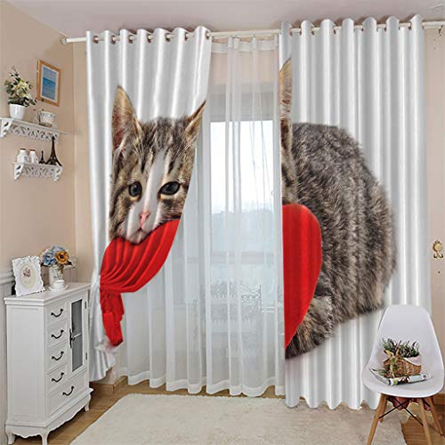 Rideaux Occultants 140x160Cm Le Chat Rouge Au Cœur Motif 3D Rideau Occultant Isolant Thermique pour Chambre À Coucher Salon 2 Panneaux Rideaux Chambre Bebe...