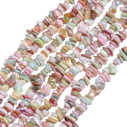 THRELE Chip Shell 260pcs 5-8mm Irregular Shell Beads with Holes Pastel Shell & Opal Like Chip Beads for Jewelry Making