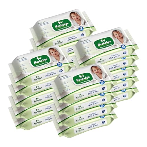 Image of Hushabye Premium Milk Baby Wipes with lid- 0+ Months, pH balanced, Paraben & Alcohol Free, Moisturising & Thick Wipes with purified Water, Gentle & soothing, 1296pcs, Pack of 18