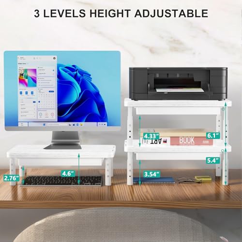 Image of WALI Computer Monitor Stand with Storage, Desk Monitor Riser 3 Height Adjustable, Laptop Riser with Airflow Vents, Desk Organizer for Computer, Laptop, Printer (PTT002-M), 1 Pack, Marble