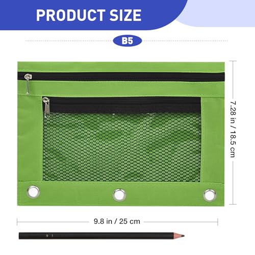 Image of Pencil Pouch for 3 Ring Binder - 3 Hole Zipper Pen Case Bag Holder Bulk Accessories Clear Window Aesthetic Organizer Pockets (Grass Green)
